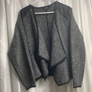 Faux leather trimmed tweed blazer